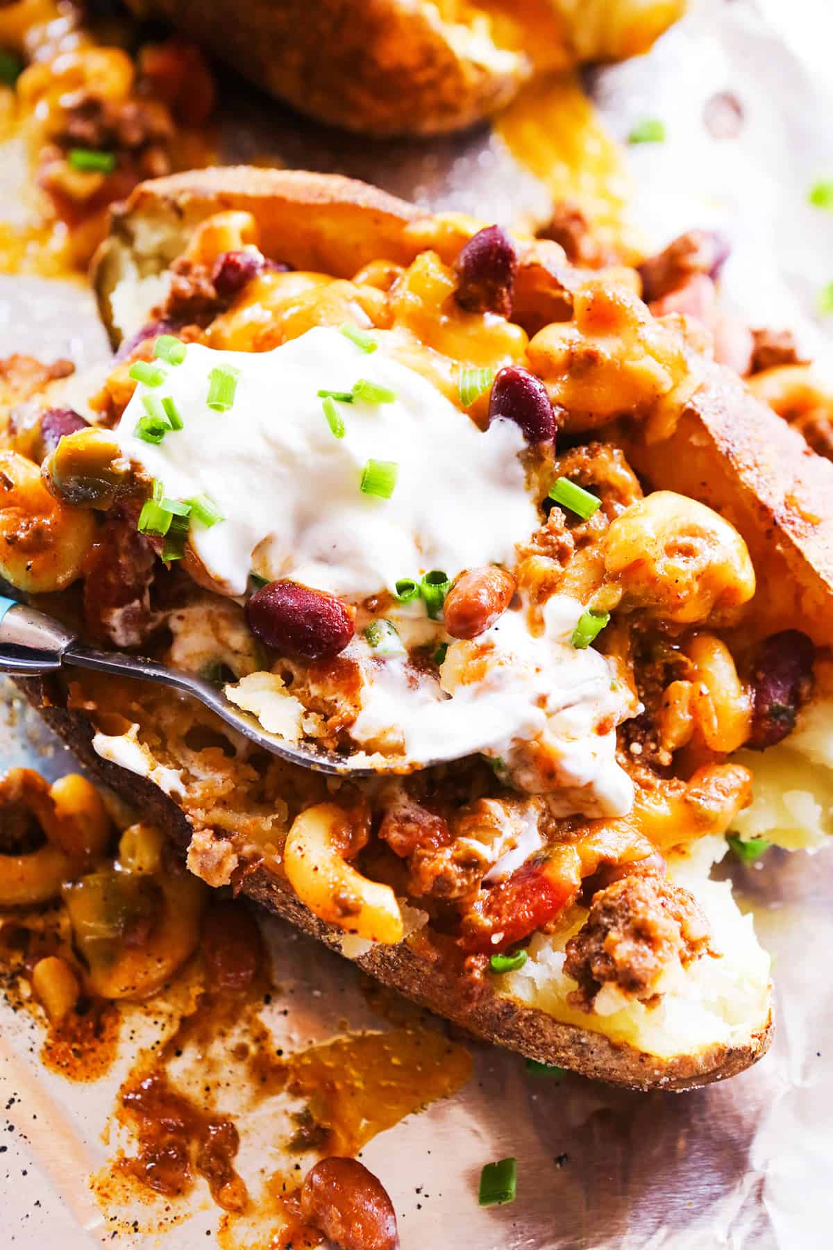 Beef & Bean Chili Stuffed Baked Potatoes | Meal Plan Studio