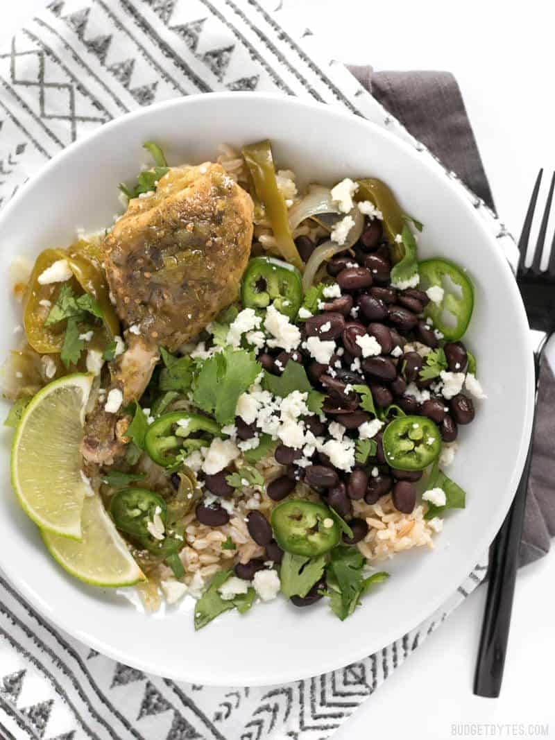 Crockpot Salsa Verde Chicken + White Bean “Ranch” Bowls | Meal Plan Studio