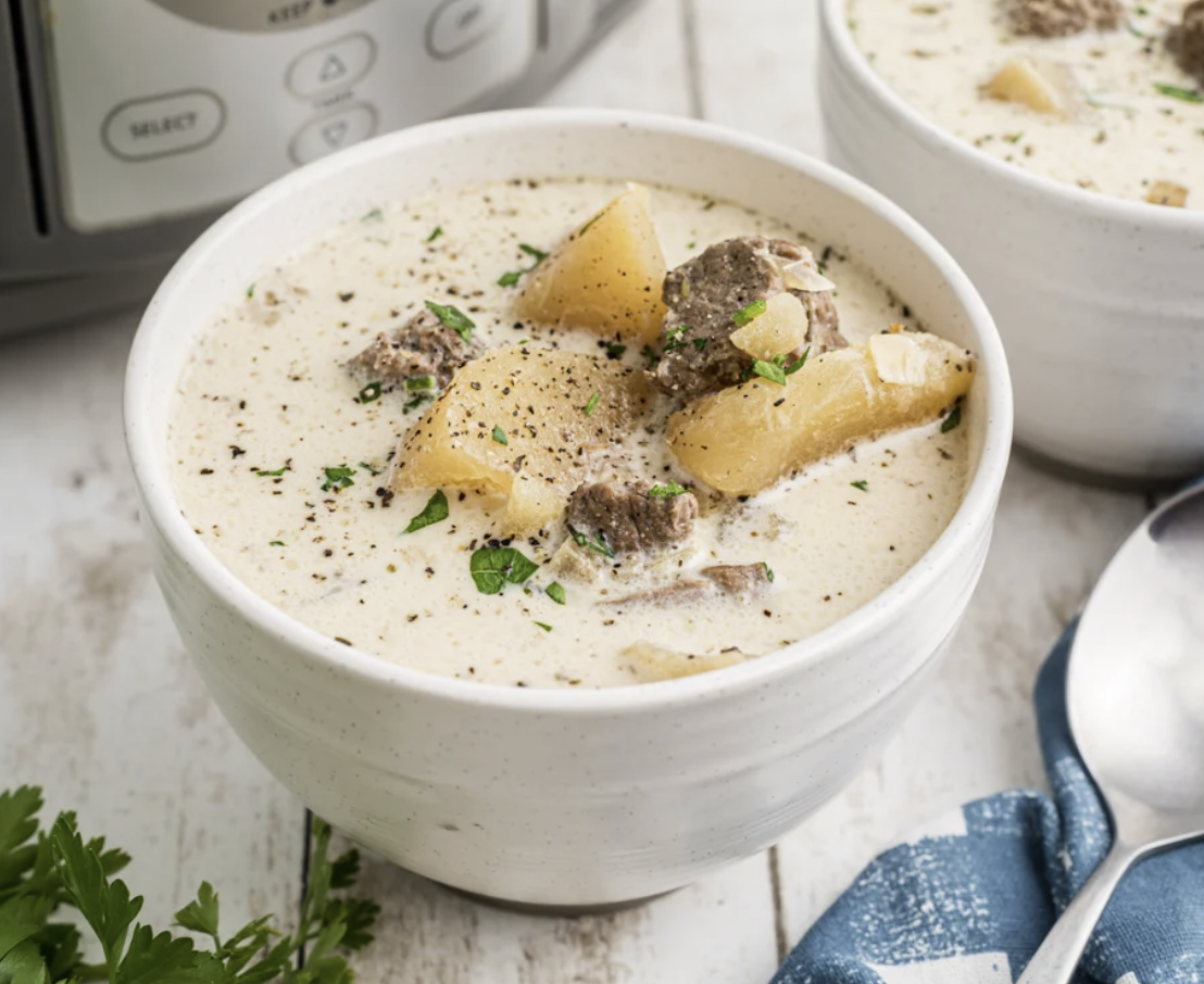 Slow Cooker Loaded Potato Soup + Chuck Stew Meat | Meal Plan Studio
