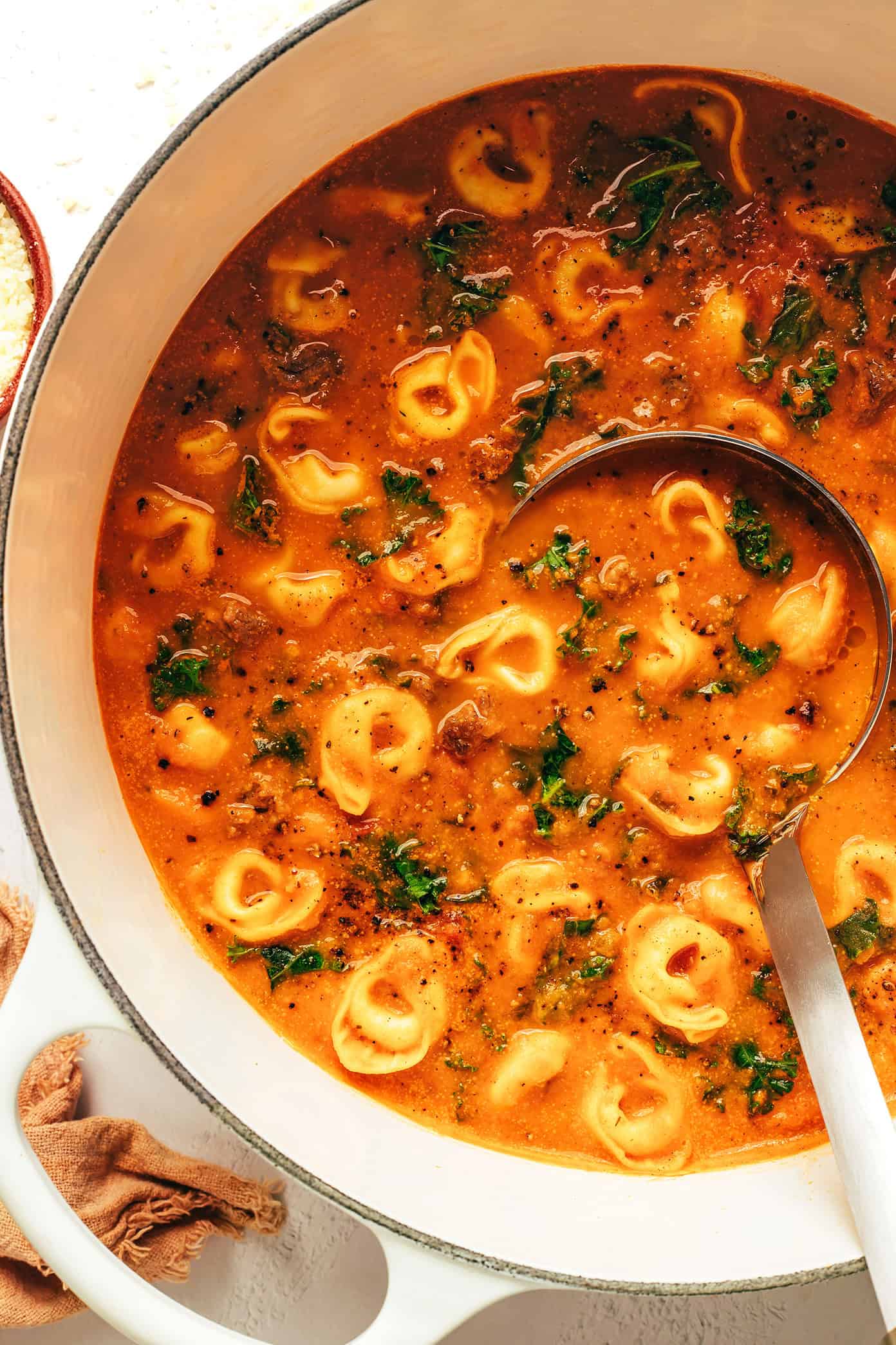 Creamy Tomato Tortellini + Italian Sausage & Spinach | Meal Plan Studio