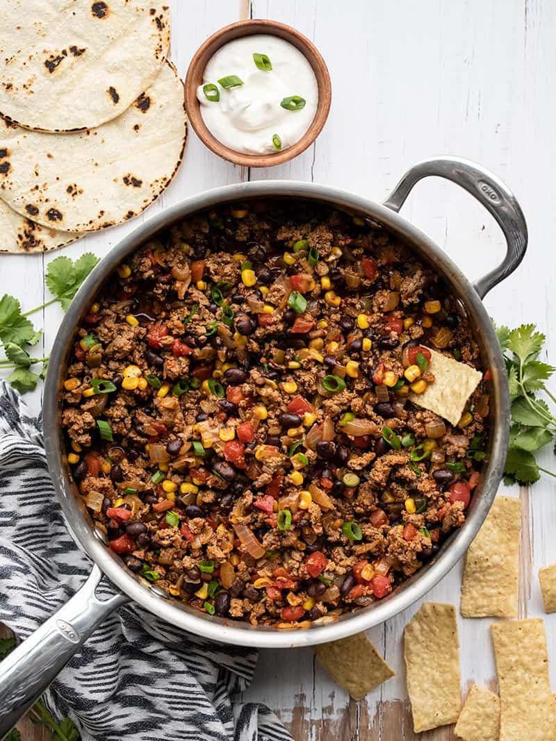 Tex-Mex Ground Chicken Taco Skillet + Black Beans + Corn | Meal Plan Studio